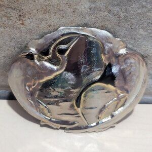 Two Cranes Metal Belt Buckle Silver Tone